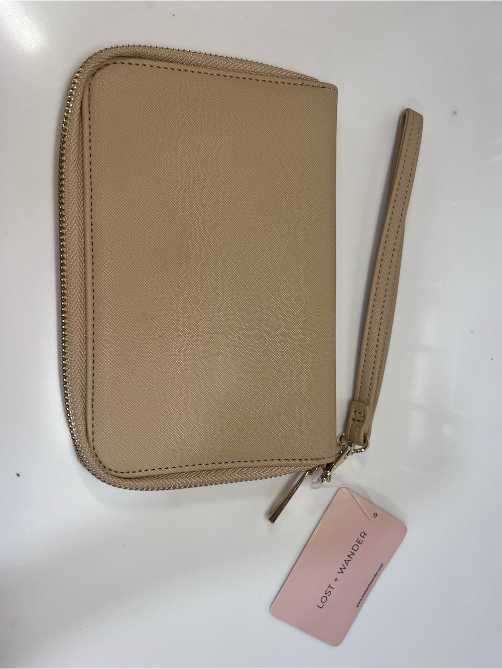 Lost+ Wander Worry free Passport Wallet  Wristlet Clutch Beige Vegan Neutral NWT